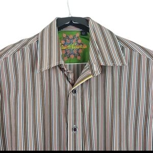 Robert Graham Long Sleeve Stripe Dress Shirt Size Medium